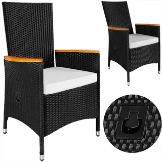 Polyrattan Gartenstuhl 2er-Set Schwarz Rückenlehne verstellbar Armlehne Akazienholz wetterfest