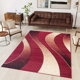 TAPISO Dream Teppich Wohnzimmer Modern Wellen Streifen Rot Creme Leicht Meliert Schlafzimmer Esszimmer Gästezimmer ÖKOTEX 250 x 300 cm