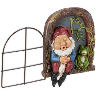 Relaxdays Gartenfigur Zwerg mit Fenster 17 cm Bunt