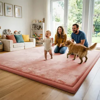 AEOCOO Krabbelmatte Baby 150x200 cm – 3,3 cm extra Dicke Krabbeldecke & Spielmatte aus Schaumstoff, rutschfest, für Laufgitter, Wohnzimmer Kinderteppich, Rosa