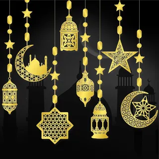 SEPGLITTER 16 Stück Ramadan Dekorationen, Ramadan Home Hollow Banner Hanging Mond Sterne Laterne Muster für Geburtstag Festival Hochzeit und Party Wanddekoration