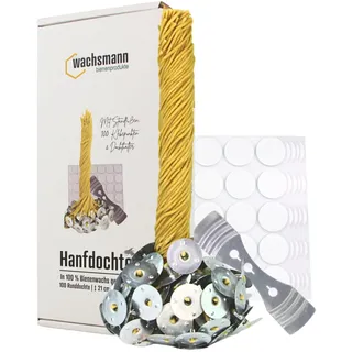 Bienenwachs-Docht aus Hanf – 100 Paraffinfreie Kerzendochte gewachst, Runddocht 21 cm lang, Ø 1,7 mm, für Kerzen bis maximal 4 cm Durchmesser, mit Dochthalter & Klebepunkten, Kerzen selber Machen