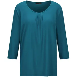 Kurzarmshirt GOLDNER "Kurzgröße Viskose-Oberteil mit Halbarm", Damen, Gr. 23, blau (petrol), Obermaterial: 95% Viskose CV. 5% Elasthan EL., Modisch, Shirts Kurzarmshirt, Falten
