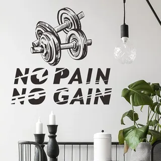 "No Pain No Gain" Wandtattoo Schwarze Hantel Zitate und Sprüche Wandaufkleber Kunstdekor für Fitnessstudio Wohnzimmer