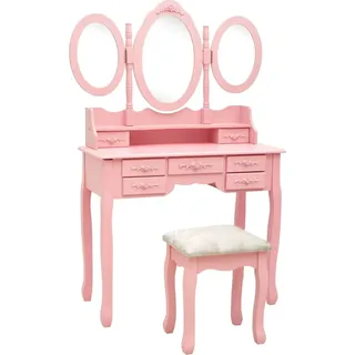 The Living Store Schminktisch mit Hocker und Dreifach-Spiegel Rosa - Rosa