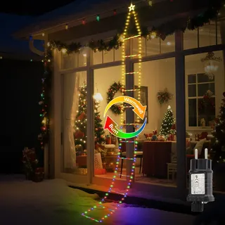 SALCAR LED Weihnachts Leiter Lichterkette Warmweiß & Bunt, 3M Weihnachtsbeleuchtung mit 9 Modi, Timer und Memory, Wasserdicht Christbaumbeleuchtung für Außen Innen Weihnachtsdeko