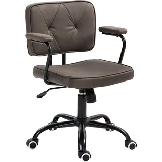Vinsetto Bürostuhl mit Rollen Drehstuhl Schreibtischstuhl für Büro höhenverstellbar mit Wippfunktion 360°-Drehung neigbar Schaumstoff Kaffee 61 x 58 x 82-91 cm - Braun