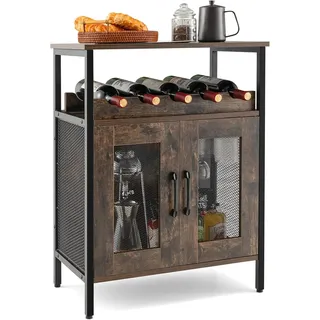 FANTASK Holz Weinschrank mit abnehmbarem Weinregal, Küchenschrank mit integrierten Glashaltern, Sideboard Vintage
