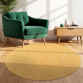 TT Home Teppich Für Outdoor Küchenteppich Balkon Terrasse Unifarbenes Design Modern Größe 80 cm Rund - Gelb