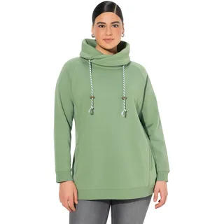 Ulla Popken Damen Sweatshirt, Weiter Stehkragen, Taschen, Raglan-Langarm, Grün, 54-56 EU