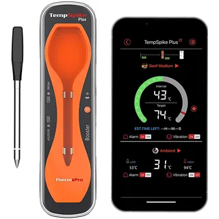 ThermoPro TempSpike Plus 180M kabelloses Fleischthermometer mit verbesserter ultradünner Sonde Bluetooth-Bratenthermometer für den Außengrill Smoker Grillthermometer mit APP für BBQ Küchen