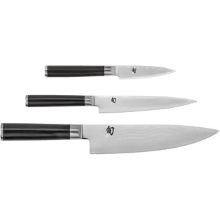 KAI Shun Classic japanisches Kochmesser 3er Set - Kochmesser 20 cm Klingenlänge + Allzweckmesser 15 cm Klingenlänge + Officemesser 9 cm Klingenlänge - Damastmesser 32 Lagen VG MAX Kern - Pakkaholz