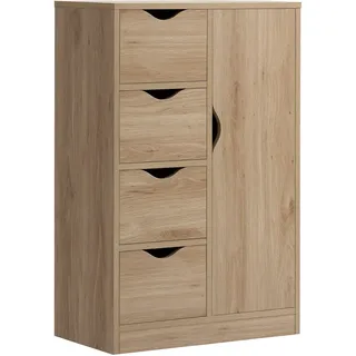 HOMCOM Aufbewahrungsmöbel, Anrichte, Kommode, modern, 1 Schrank und 4 Schubladen, Spanplatten, für Wohnzimmer, Küche, Eingangsbereich, Esszimmer – Braun