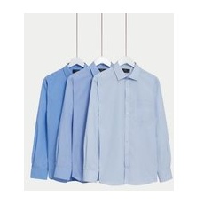 Mens M&S Collection 3er-Pack normal geschnittene, bügelleichte Langarmhemden - Blue Mix, Blue Mix, 52 cm (UK 201⁄2)