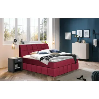 Boxspringbett HOME AFFAIRE "Paxton", rot (coral), Flachgewebe LEINENOPTIK Polyester Topper Premium pro, Liegefläche B/L: 180cm x 200cm Betthöhe: 55cm, Gewicht bis: 100 kg + 120 kg H3 + H4, 7-Zonen-Taschen-Federkernmatratze, Komplettbetten, Boxspringbett, Neue Toppervarianten