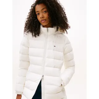 Tommy Hilfiger Steppmantel TOMMY JEANS "TJW ESSENTIAL HOODED DOWN COAT", Damen, Gr. S (36), beige (ecru), Web, Obermaterial: 100% Nylon, unifarben, regular fit hüftbedeckend, Rippbündchen, Mäntel Steppmantel, mit Fellimitat, Logostickerei, Topseller