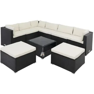 CASARIA Polyrattan Ecklounge XXL Schwarz/Creme inkl Kissen
