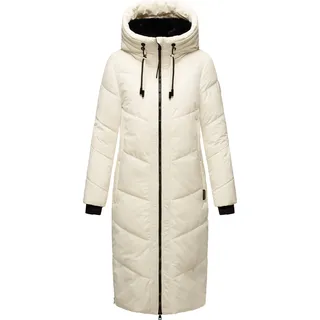 Marikoo Damen Winter Steppjacke Vegan Teddyfell gefüttert Steppmantel Jacke lang warm Mantel Parker Kragen mit Tunnelzug am Kapuze Nadaree XVI Off White Gr: 42 - XL - Weiß