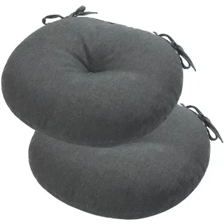 FUNHOME Bistrostuhlkissen mit Bändern, getuftet, für Terrasse, rund, Outdoor-Sitzkissen, 38,1 x 38,1 x 10,2 cm, wasserdichte Stuhlpolster für Barhocker, Zuhause, Garten, Küche, Möbel (Anthrazitgrau)