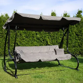 Hollywoodschaukel Gartenschaukel 4-Sitzer 220 x 162 cm inkl. 2 Kissen Auflagen Schaukelbank m. Getränkehalter Liegefunktion - Grau