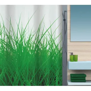 Spirella Duschvorhang Gras Grün 180 x 200 cm waschbar wasserabweisend Polyester
