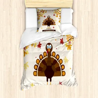 ABAKUHAUS Truthahn Mantele, Herbstsaison Tier Blatt, Milbensicher Allergiker geeignet mit Kissenbezügen, 135 cm x 200 cm - 80 x 80 cm, Braun Orange Gelb