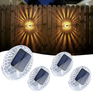 AGPTEK Solar-Zaunleuchten, 360° voll durchscheinender Zaunlichter, Wandleuchte mit schrägem Solarpanel-Design, IP65 wasserdichte und vielseitige Gartenleuchte für Outdoor-Dekoration, Warmweiß, 4 Stk