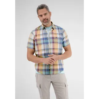 Kurzarmhemd LERROS "Kariertes Halbarmhemd", Herren, Gr. S, rosa (gentle peach), 100% Baumwolle, Hemden Kurzarmhemd