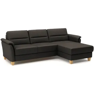 CAVADORE Leder-Ecksofa Palera mit Longchair / Landhaus-Couch mit Federkern + massiven Holzfüßen / 244 x 89 x 163 / Leder Dunkelbraun