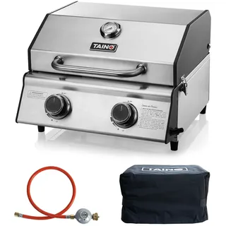 TAINO Platinum Compact Tischgrill Edelstahl + Gasdruckminderer und Abdeckhaube