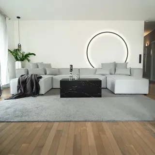 HOME DELUXE - Sofa VERONA - Hellgrau, Größe: XXL - ca. 414 x 70 x 207 cm, Sitzhöhe: 46 cm, Sitztiefe: 80 cm, inkl. Kissen I Modulares Sofa Modulsofa Ecksofa Wohnlandschaft - Hellgrau