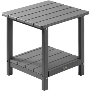 Vevor Beistelltisch Kunststoff, 45x38x44 cm, Gartentisch aus HDPE, Balkontisch mit 2 Ablagen, Nachttisch, Couchtisch, Dekotisch, geeignet für Terrasse, Pool, Strand, Veranda, Garten, Grau