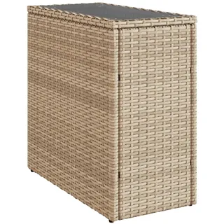 vidaXL Garten-Beistelltisch Glasplatte Beige 58x27,5x55 cm Poly Rattan - Beige, Schwarz