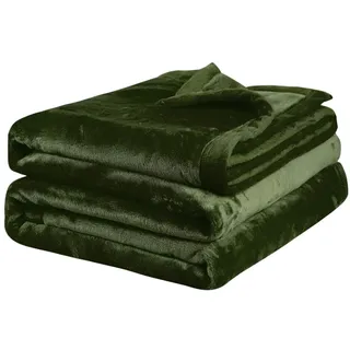 PiccoCasa Kuscheldecke Tagesdecke Fleecedecke mit Rand Microfaser Decke Weiche Warme Leichte Decke 330GSM für Bett Sofa usw. Grün 230x275cm