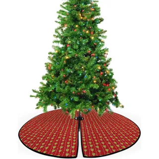 ABAKUHAUS Weihnachten Weihnachtsbaum Rock und Schürze Green Tree auf Streifen, Weihnachtsdeko 135 cm aus Stoff Weihnachtsbaumschmuck, Rot, Grün, Weiß