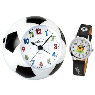 Atlanta Kinderwecker ohne Ticken Fußball WM + Kinderarmbanduhr - 1199 KAU (Schwarze Armbanduhr)