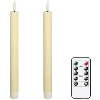 Eldnacele LED Stabkerzen mit Timerfunktion, flackernde Flamme LED Echtwachskerzen mit Fernbedienung, Elfenbein Stabkerzen 2 Stück (2 x 25CM) für Weihnachtsdeko Zimmer Deko aesthetic