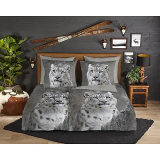 Good Morning Wendebettwäsche »Chief« 2 Stk. tlg. Biber, 135x200, Winter, Warm, Reißverschluss, Wendeoptik, Leopard Grau