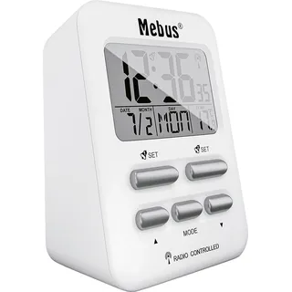 Mebus 25800, Digitaler Wecker, Rechteck, Weiß, 12/24 h, F, °C, Blau - Weiß