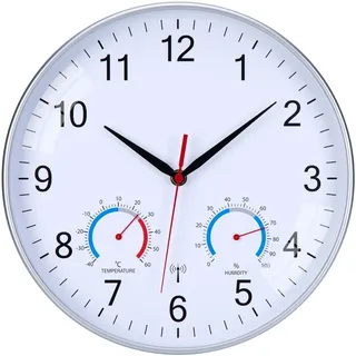 NESIFEE Wanduhr Funk Uhr Mit Temperaturanzeige und Luftfeuchtigkeit Funkuhr Wand Funkwanduhr 30cm Moderne Küchenuhr Weiß gut lesbar für Wohnzimmer Büro Küche