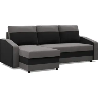 Ecksofa mit Schlaffunktion, Universelle Seite, Grau + Schwarz - Grau, Schwarz