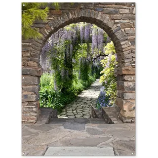 OnlyWow Gartenposter Wald - Aussicht - Steine - Weg Gartendekoration 120x160 cm , Graubraun , Kunststoff , Rechteckig , 120x160x0.2 cm , Bilder & Rahmen, Bilder, Sonstige Wandbilder