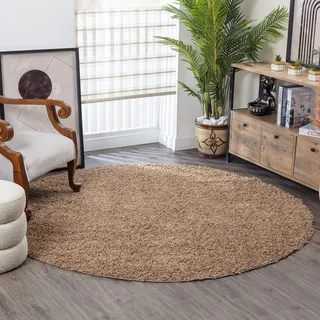 Surya Home Shaggy Berber Teppich - Flauschiger Teppich für Wohnzimmer, Esszimmer, Schlafzimmer, Langflor Hochflor Teppich flauschig - Teppich groß 200 cm Rund, Wohnzimmerteppich in Hellbeige