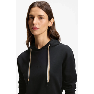 Hoodie BOSS "CP Stripe Hoodie", Damen, Gr. XXL, schwarz (schwarz 001), Sweatware, Obermaterial: 48% Baumwolle, 48% Lyocell, 4% Polyamid, regular fit normal, hoch geschlossener Ausschnitt, weit Bündchen mit Kordelzug, Sweatshirts Hoodie, mit kontrastfarbener Kordel