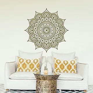 QIANGTOU Wandtattoo Mandala groß - Gold Mandala Vinyl Wandtattoo Aufkleber - Boho Mandala Wall Art Decal Yoga Studio Bohemian 42x42cm