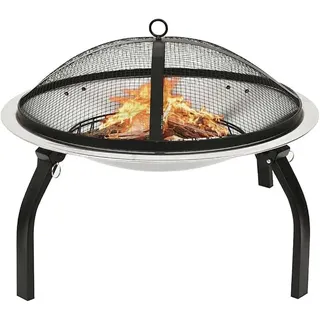 2in1 Feuerschale mit Grillrost aus Edelstahl, klappbar, inklusive Schürhaken und Funkenschutz, 56x56x49 cm