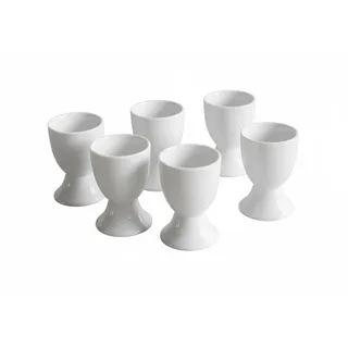 Provance 6er Set Eierbecher aus Porzellan in weiß im schlichten Design passend für alle Küchen Frühstückstisch Eierhalter Eierständer Maße: 7cm Höhe und 4,6 cm Breite