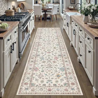 PureCozy Vintage Waschbarer LäUfer Flur Teppich 60x240cm kurzflor rutschfest Weich Blumenmuster Teppiche für Küchen Hallway Bettvorleger Wohnzimmer Schlafzimmer Carpet, Multicolore