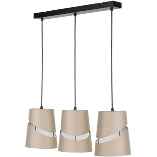 REV Ritter REV Hängelampe 3-flammig E27. Deckenlampe Wohnzimmer (LxBxH) 60x16x120cm - verstellbare Pendelleuchte. Lampenschirme Ø16cm, beige