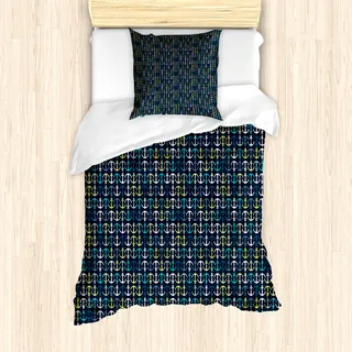 ABAKUHAUS Anker Bettbezug Set für Einzelbetten, Maritime Segelreise Nautisch, Milbensicher Allergiker geeignet mit Kissenbezug, Dunkel Violettblau Mehrfarbig